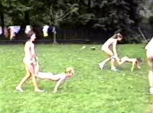 A nudist gathering at the stadium and sports - Nature serves as the bodys natural clothing