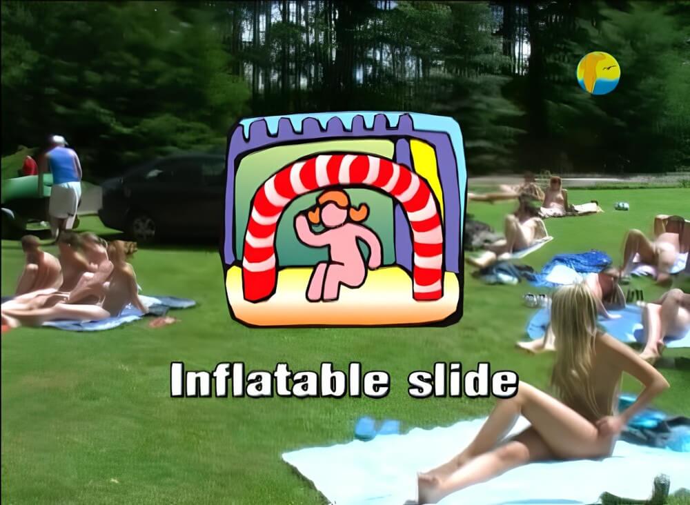 Naturist: Freedom: Inflatable Slide - Nudity promotes inner harmony and peace of mind